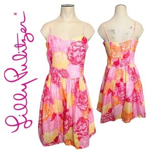 EUC Lily Pulitzer Pink Orange Yellow Spaghetti Strap Dress // Size 2